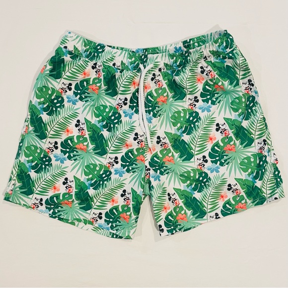 Disney Swim New Mickey Mouse Swim Trunks Mens Large Disney Tropical Plants Bathing Suit